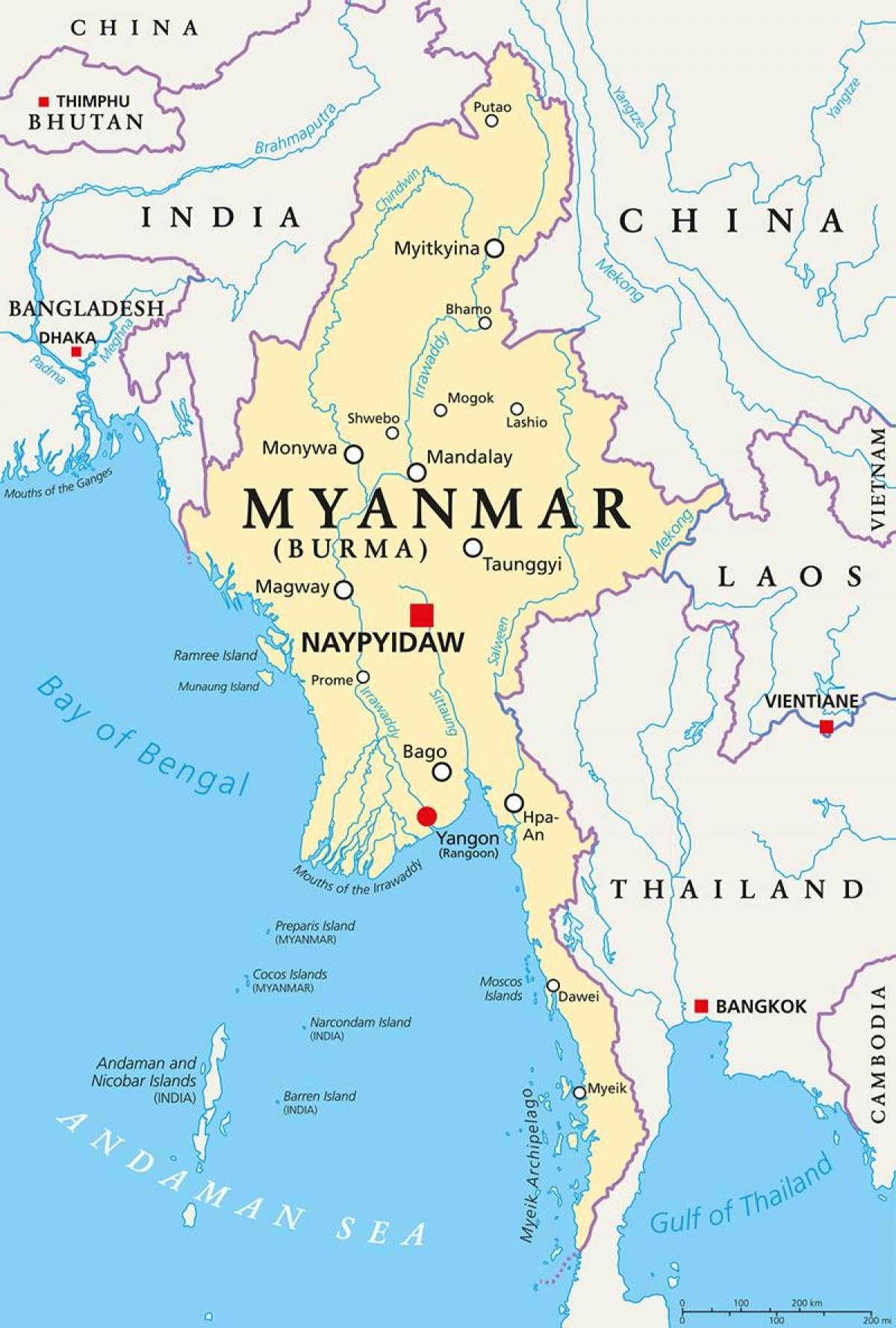 Zemlja Mianmar karti