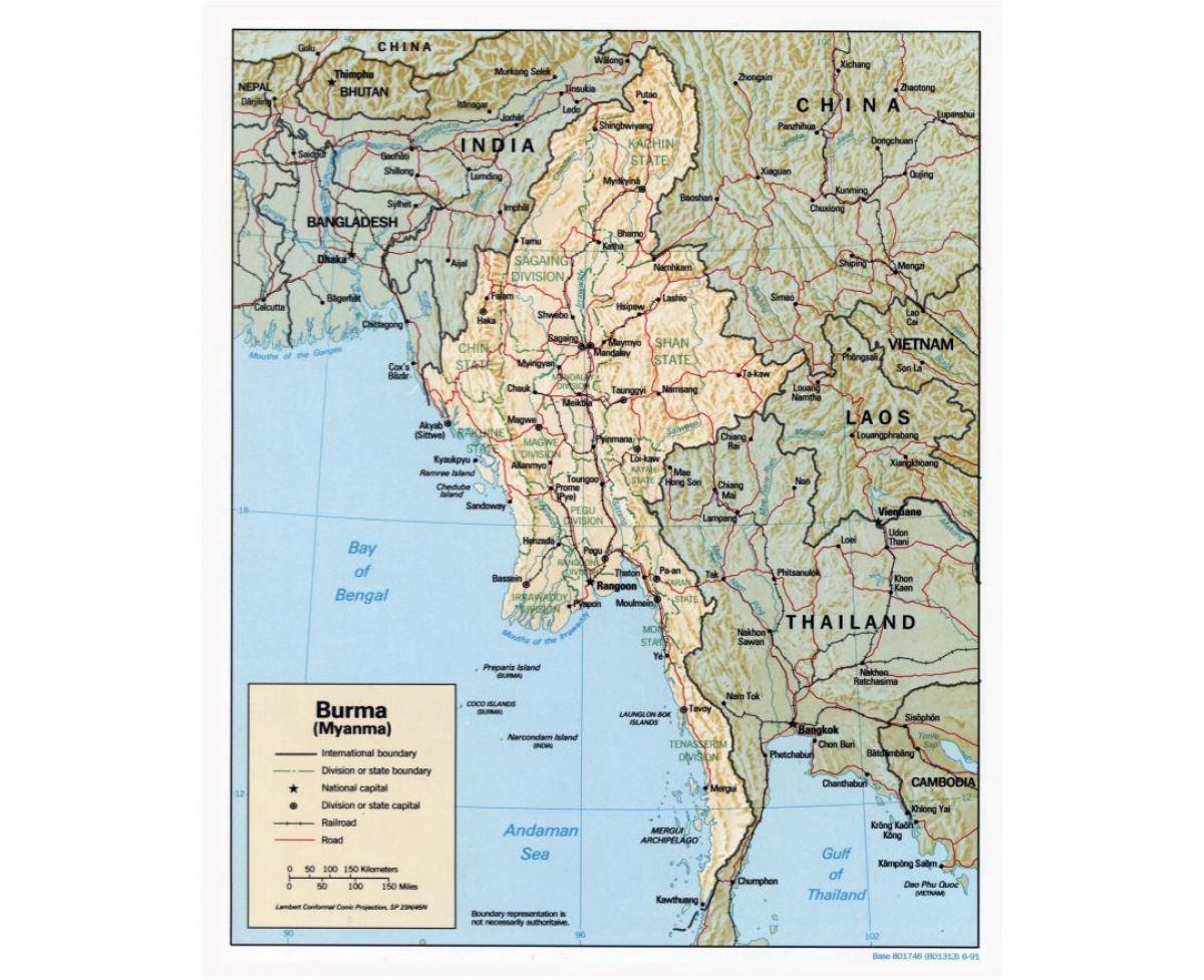 karta Mianmar s gradovima