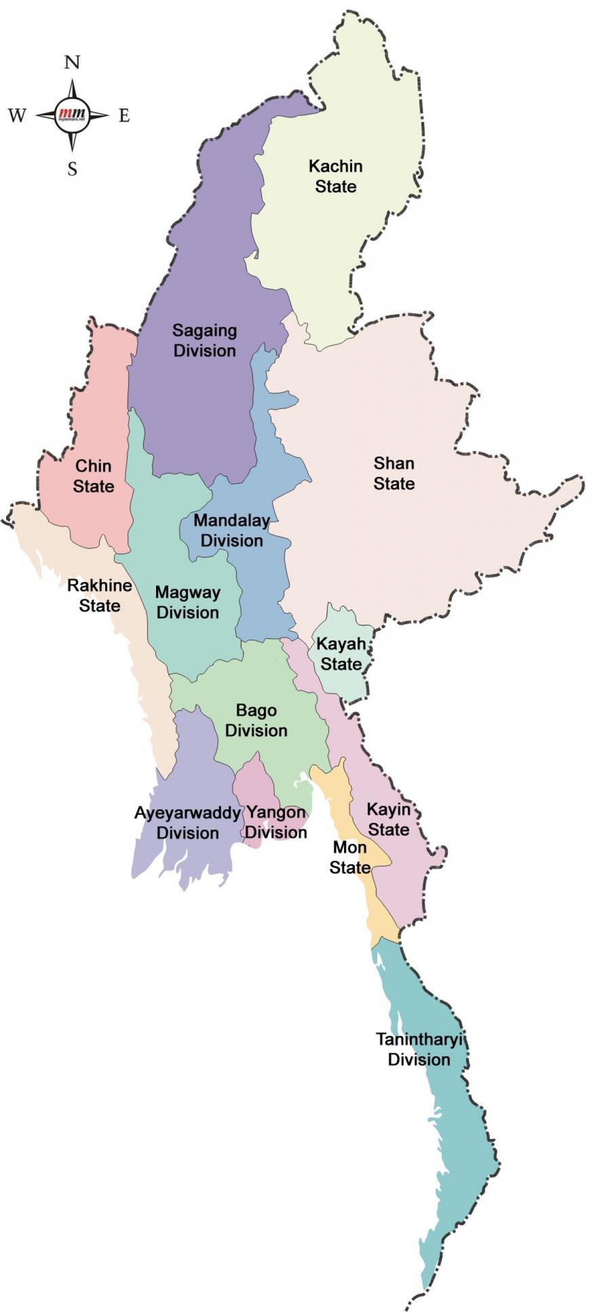 Karta Mianmar i države